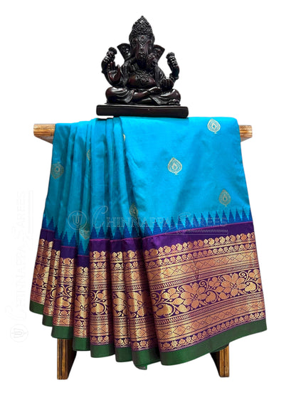 Gadwal Big Border Blue Pure Silk Sarees