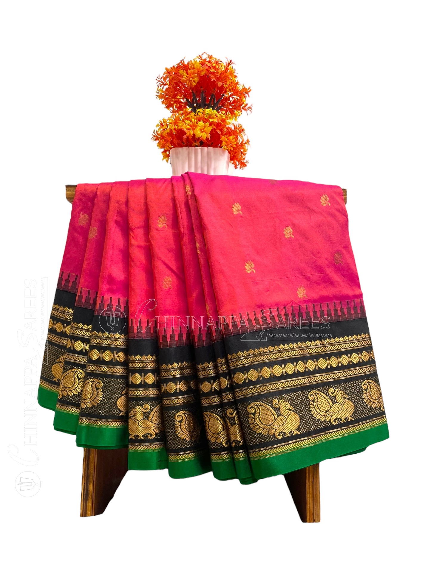 Mahalaxmi Border Tomato Pink Pure Silk Saree